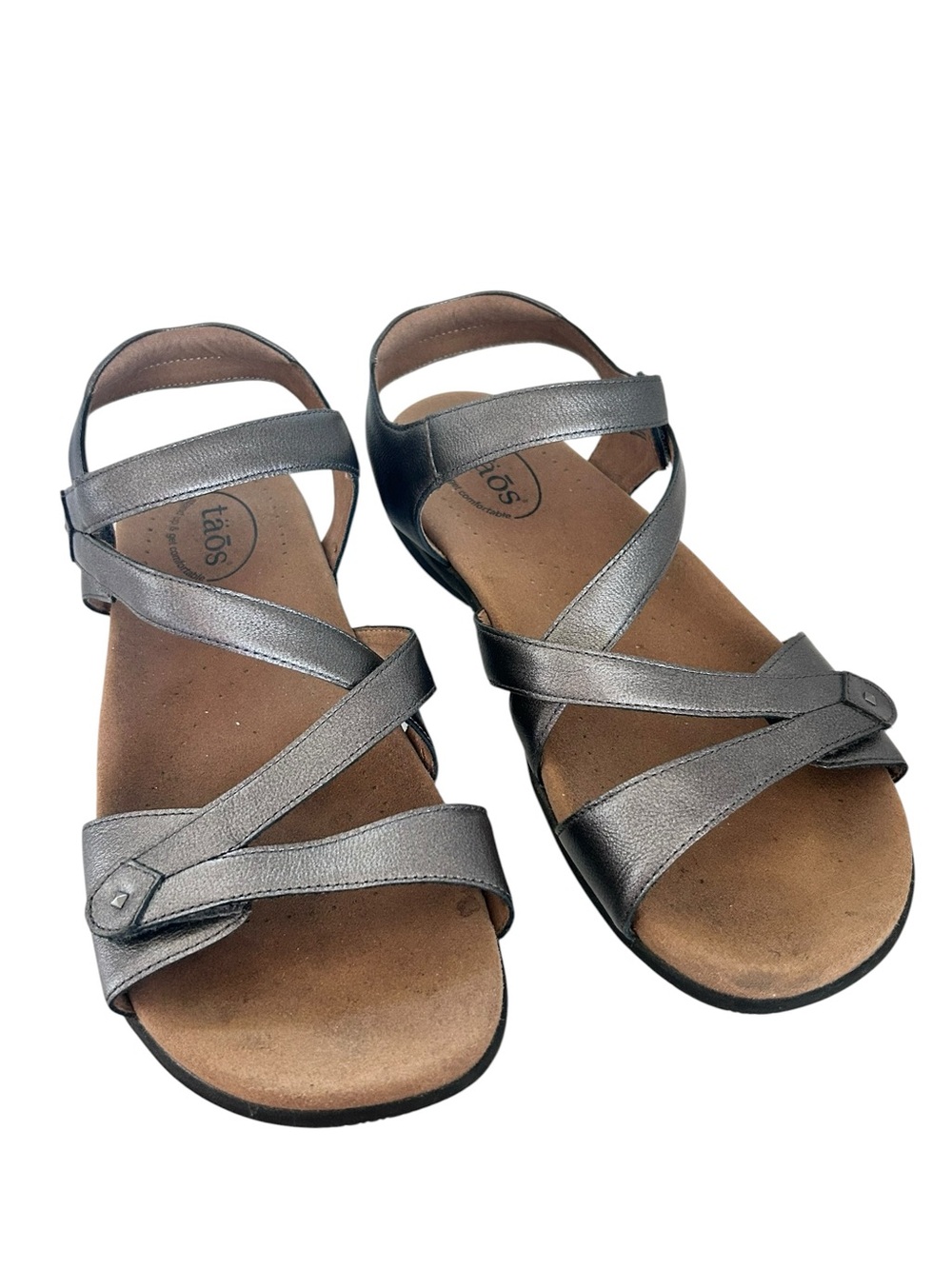 Taos Women's Big Time Pewter Leather Strappy Sandals Size 11